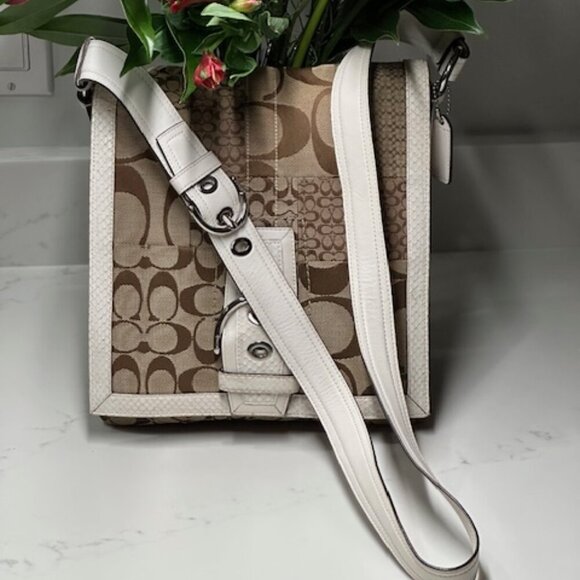 Coach Signature Jacquard Patchwork with Leather & Snake Trim - Picture 1 of 15